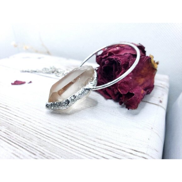 Quartz Statement Crystal Necklace Handmade Boho Jewelry - Picture 4 of 12